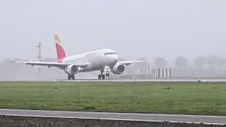 Short-Haul Iberia Airbus A319 EC-LEI Foggy Landing At Amsterdam Schiphol Airport