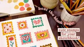 let's make a stamp collection! 💕🎨 sketchbook spread idea, paint along with me