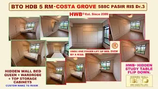 Hidden Study Table + HWB-QUEEN + Top Cabinets. HDB 5 Rm Costa Grove Pasir Ris. HWB HUB.EC. HDB BTO