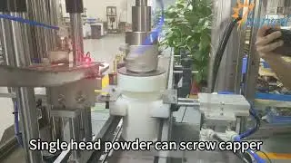 #Automatic capping machine with #gripper for capping #powder plastic can, #Screw capper equipment