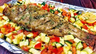 Mediterranean Style Oven Roasted Whole Fish with Mediterranean Salad