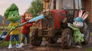Green Baby 🚜 Monkey 🐒 Bunny 🐰 | Muddy Apples 🍎 Tractor Cleaning Funny Story 😂 | Kids Animation