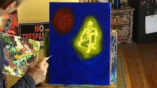 this evening in studio working on oil painting, abyssal lights. @adam sturch