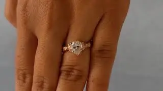 Nature Inspired Pear Cut Moissanite Engagement Ring, 14k Rose Gold Promise Ring