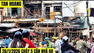 26/1/2026 Hiện Trường Tan Hoang Sau Vụ Cháy 4 Căn Nhà Ngay Chợ Nhị Thiên Đường 