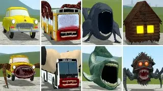 OLD AND NEW UPDATE: CAR EATER, BUS EATER BUILDER, TRAIN EATER VS ALL TREVOR HENDERSON BATTLE In GMOD