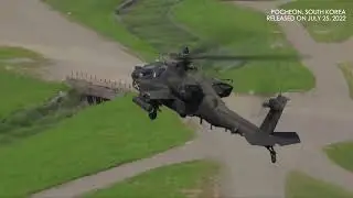 US military releases footage of Apache helicopter firing drills held in South Korea, 1st time.