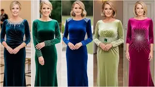 Long Stretch Velvet Dresses for Mother of the Bride: Velvet Wedding Outfits for Ladies Over 50