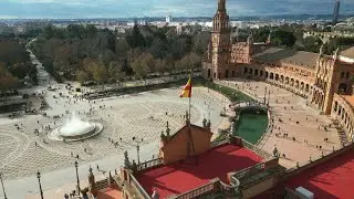 PLAZA DE ESPANA - Spain - the majestic square in the heart of Seville - drone footage - 4K