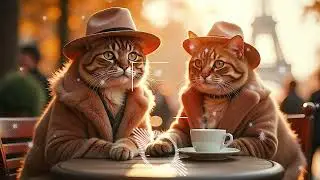 Paris morning cafe ☕ relaxing jazz music with cute cat - coffee & eiffel tower ambiance