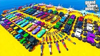 Epic Stunt Car Racing Challenge in GTA V: Spider-Man, Heroes & Friends with Cars, Planes & Boats!