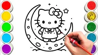 Hello Kitty on the moon Drawing, Painting & Coloring For Kids and Toddlers_ Child Art