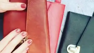 Handige leren portemonnee / clutch. Rood, bruin, zwart