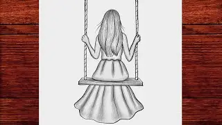 Kolay Salıncakta Oturan Kız Çizimi - Yeni Karakalem Çizimleri 2022 - How to draw Swinging Girl Easy