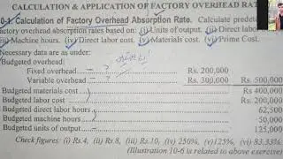 Cost accounting lecture 15(FOH)-Calculation of  FOH Rate---Topic--- ( Ex. No. 10-1 & 2)_Solved