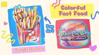 Colorful Fast Food Art 🍟🍔 | Acrylic Marker Pop Art #youtube #acrylicmarkers #fyp #video #drawing 
