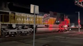 UP 1995 CNW Heritage leads Manifest Train w/ DPU South, Elm Street. Railroad Crossing, Lodi CA