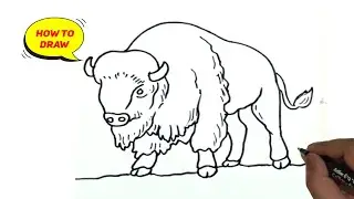 How to draw a Bison easy and step by step./ Bison easy line drawing tutorial.