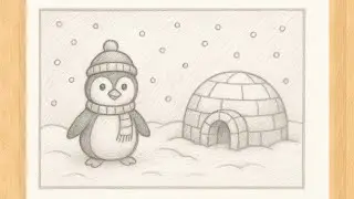 &ldquo;Winter Scenery Drawing | Easy Pencil Sketch of Penguin & Igloo&rdquo;