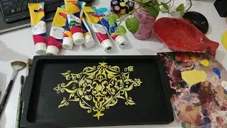 Hand-painted Wooden Tray | Easy Acrylic Painting | aesthetic design on wooden tray