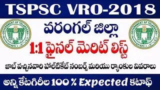 TSPSC VRO Cut off marks || TSPSC VRO Warangal Dist final merit list/final selection list
