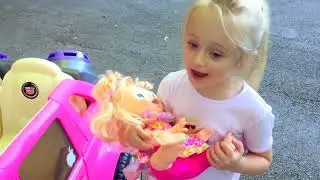 Playing in the Park on the Pirate Ship Playground for Kids Pink Car Ride on Power Wheels & Baby Doll