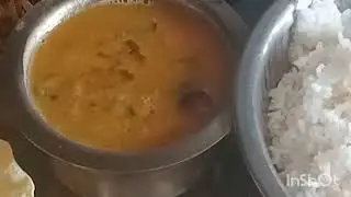 Lunch mai daal rice aur baigan fry wth papad