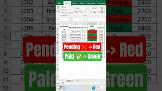Excel me Fees Status Auto Color | Paid Green, Pending Red 😍 #excel #exceltips #exceltutorial