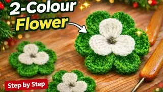 💯💫 Beautiful💖 festive🎄crochet 🧶 flower 🌸 in 2-colour|Simple💕 Step by Step tutorial✨ for beginners❤️.