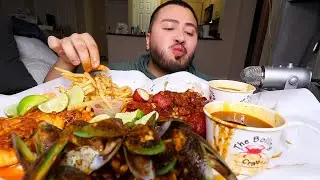 Королевские креветки с морепродуктами + мидии + жареные креветки МУКБАНГ