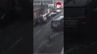 Moment Land Rover crashes and people flee