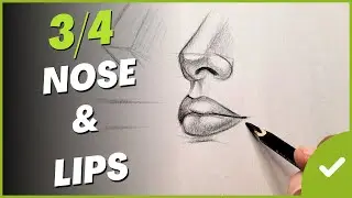 How to draw a Nose & Lips 3/4 View | Nose and Lips Drawing tutorial for Beginners Mouth Drawing