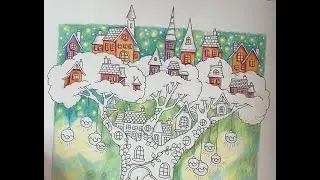 Part 2 village, Magical Worlds by Johanna Basford, Prismacolor Botanical Set of 12 pencils.