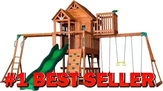 Backyard Discovery Skyfort II Cedar Wood Swing Set with Wave Slide Raised - B0177AVE9G