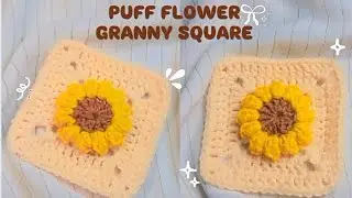 Crochet puff Flower Granny Square 🌸 , Easy and Pretty | Fluffy Bunny Crochet..