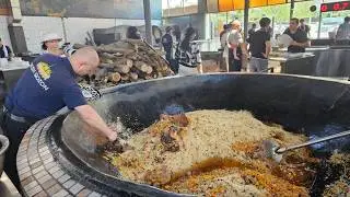 Uzbekistan Street Food: HUGE Wedding Plov 😲 | 5 Qazon Big Pilaf Cooking