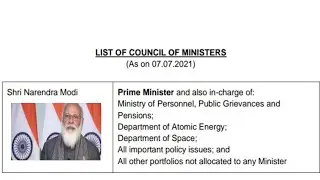 New Union Cabinet Ministers Portfolios | List of Council of Ministers As on 7 July 2021