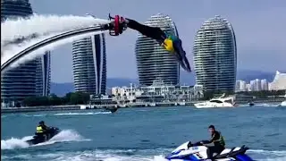 Girl Enjoying Dance with Flyboard Ride | with Jetpack Back Flip
