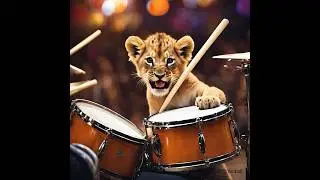 Lion Cub with Drums: Wild Rhythm #youtubeshorts #lioncubs #drums #cute