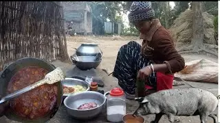 Winter season special pork meat cooking//santhali village style and eating (#cooking)