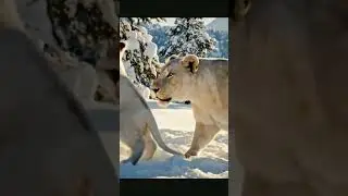 Snow White Majesty:❄️A Lioness and Her Cub in a Winter Wonderland🦁#ai #viral #like #subscribe #lion