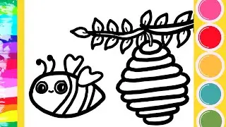 🎨🐝 How to Draw a Honey Bee and Honeycomb for Kids | Easy Step-by-Step Tutorial