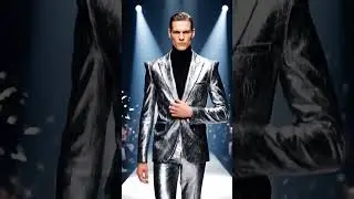 Futuristic Silver Suit Runway Look | High Fashion Mens Style Short #shortsviral