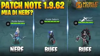 Mia Nerf, Natalia Buff, Lukas Nerf, Pharsa Buff, Patch Note 1.9.62 Mobile legends