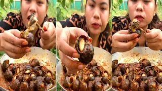 eating food snail fried | seafood | cooking and eating snail fry seafood mukbang