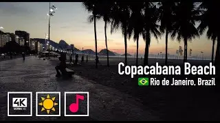 Sunrise walking at the beach with light electronic romantic music. Copacabana Rio de Janeiro, Brazil