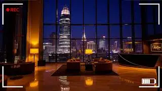Midnight Hotel Lobby 🌙 | Calm Lofi Beats & City Skyline Views