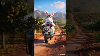 Rabbit riding on a motorcycle