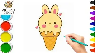 🐰🍦 Рисунок милого кролика-мороженого для детей | Простое пошаговое руководство