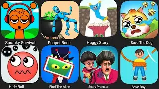 Sprunki Survival, Save the Boy, Hide Ball, Find the Alien, Save the Dog, Puppet Bone